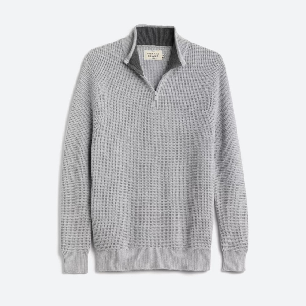 Light Gray The Normal Brand Waffle Knit Quarter Zip Sweater XL